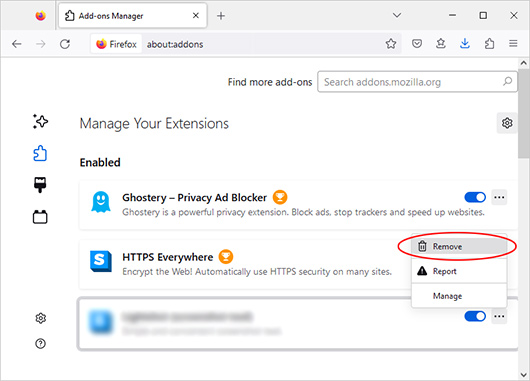Remove malicious extension Firefox